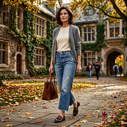 Ella | Retro Cropped Straight Jeans med Høj Talje