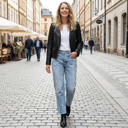 Ella | Retro Cropped Straight Jeans med Høj Talje