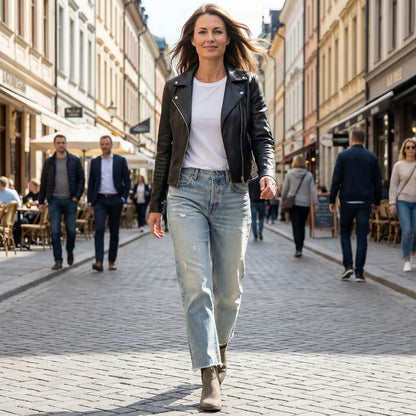 Ella | Retro Cropped Straight Jeans med Høj Talje