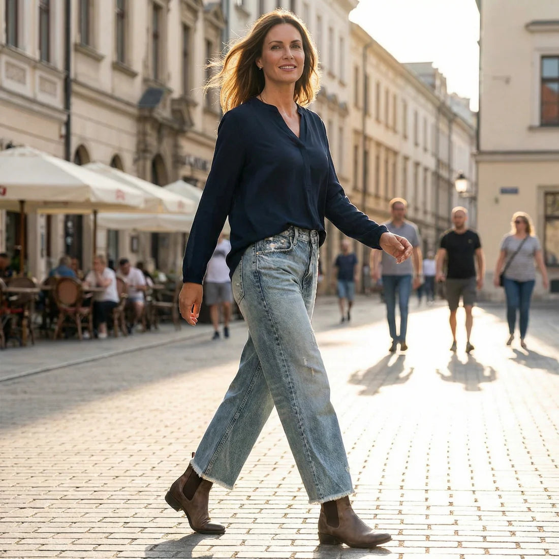Ella | Retro Cropped Straight Jeans med Høj Talje